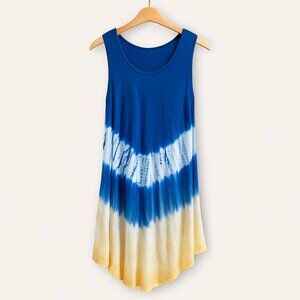 Cleopatra | One Size Tie Dye Beach Dress | Blue Yellow | Flowy Boho Resort
